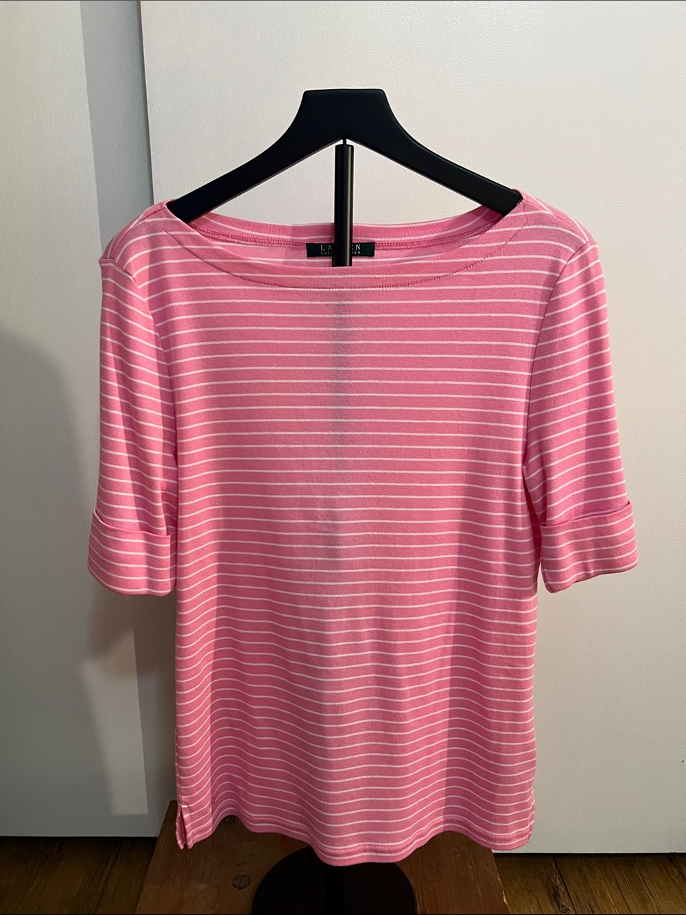Lauren Ralph Lauren Pink and White Striped Short Sleeve Tee